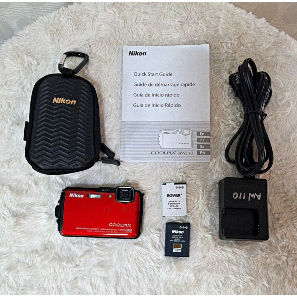 Nikon COOLPIX AW110 Waterproof Shockproof GPS 16MP 5x Zoom w/ Case & 2 Batteries